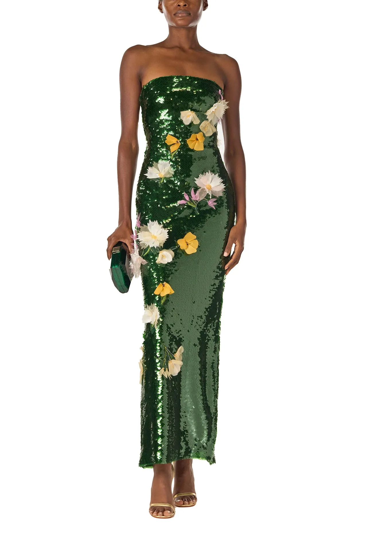 Floral Sequin Column Gown