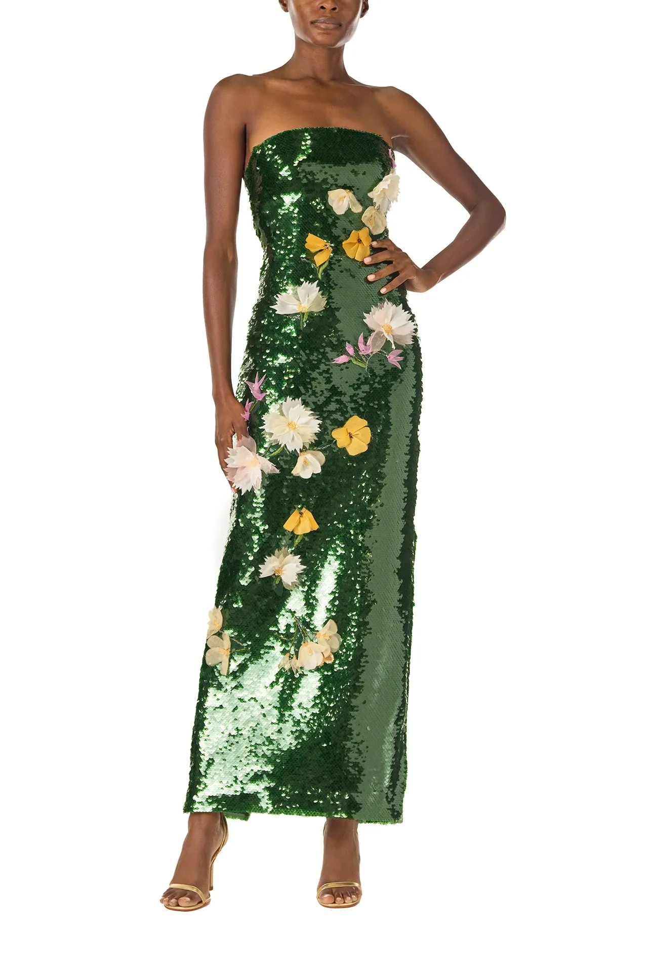 Floral Sequin Column Gown