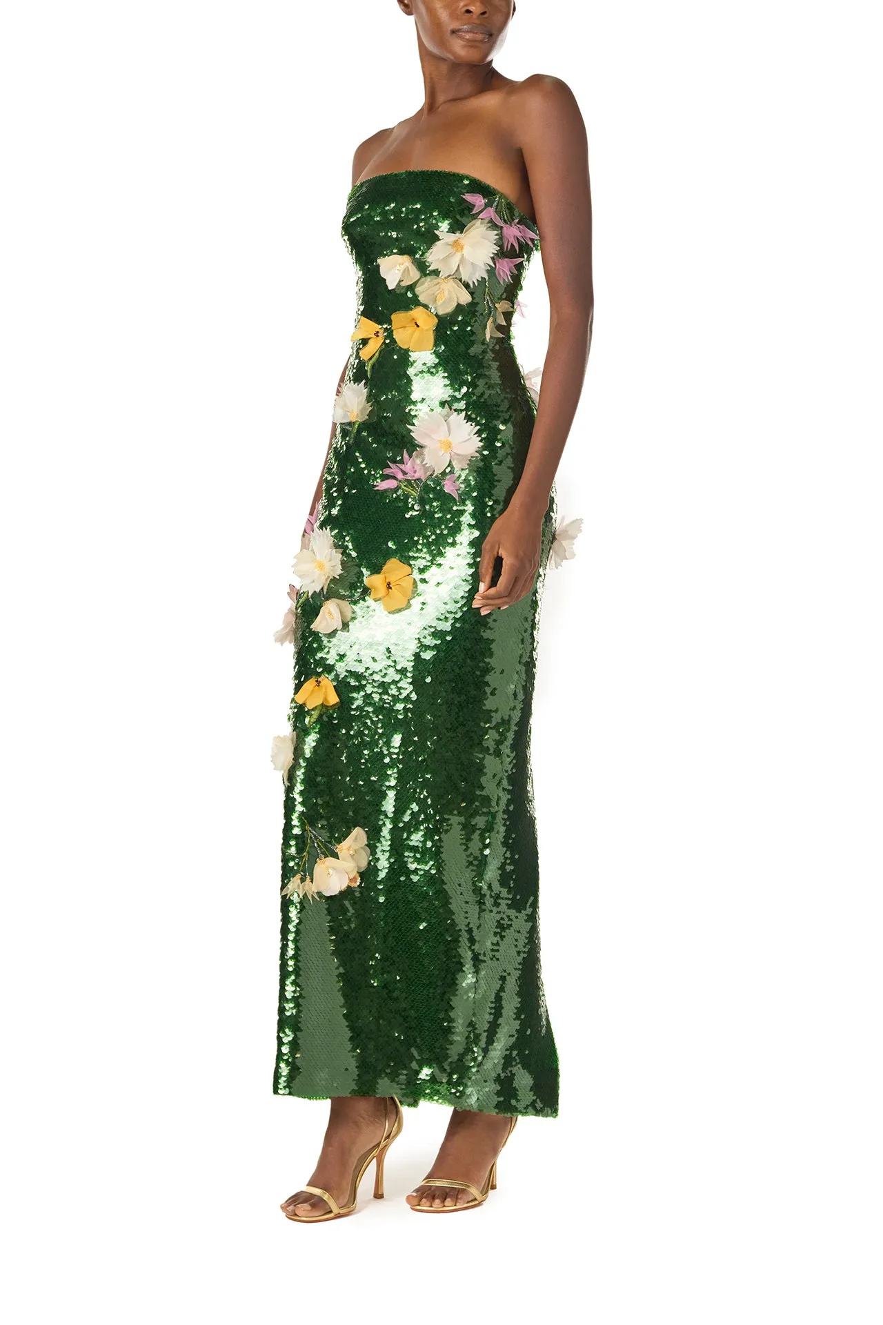 Floral Sequin Column Gown