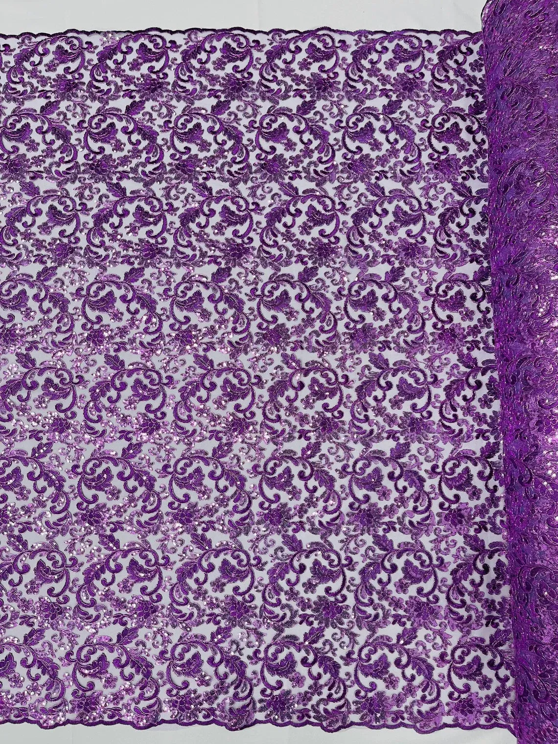 Flower Metallic Design - Corded Floral Metallic Design Sequins Fabric Sold By Yard