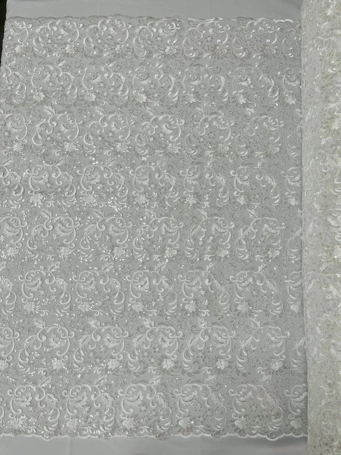 Flower Metallic Design - Corded Floral Metallic Design Sequins Fabric Sold By Yard