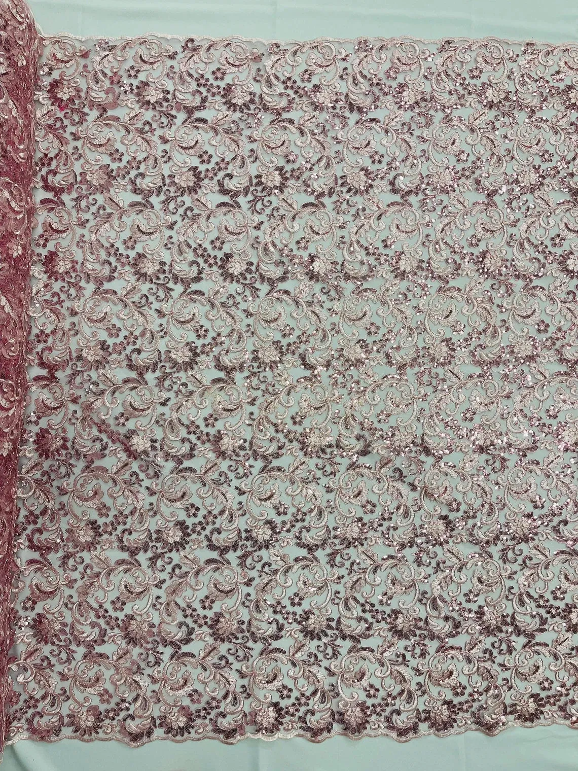 Flower Metallic Design - Corded Floral Metallic Design Sequins Fabric Sold By Yard