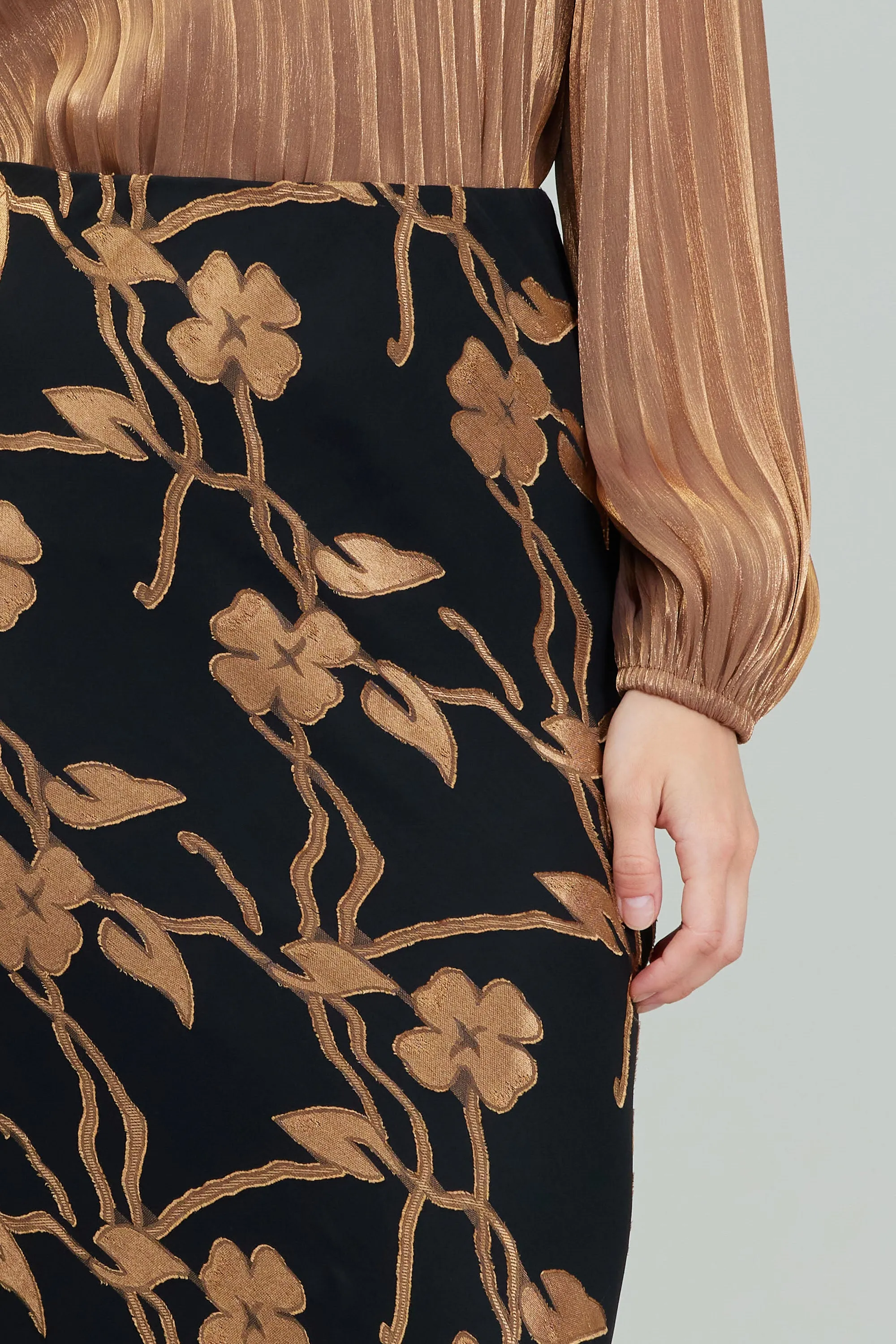 Gold Floral Midi Skirt