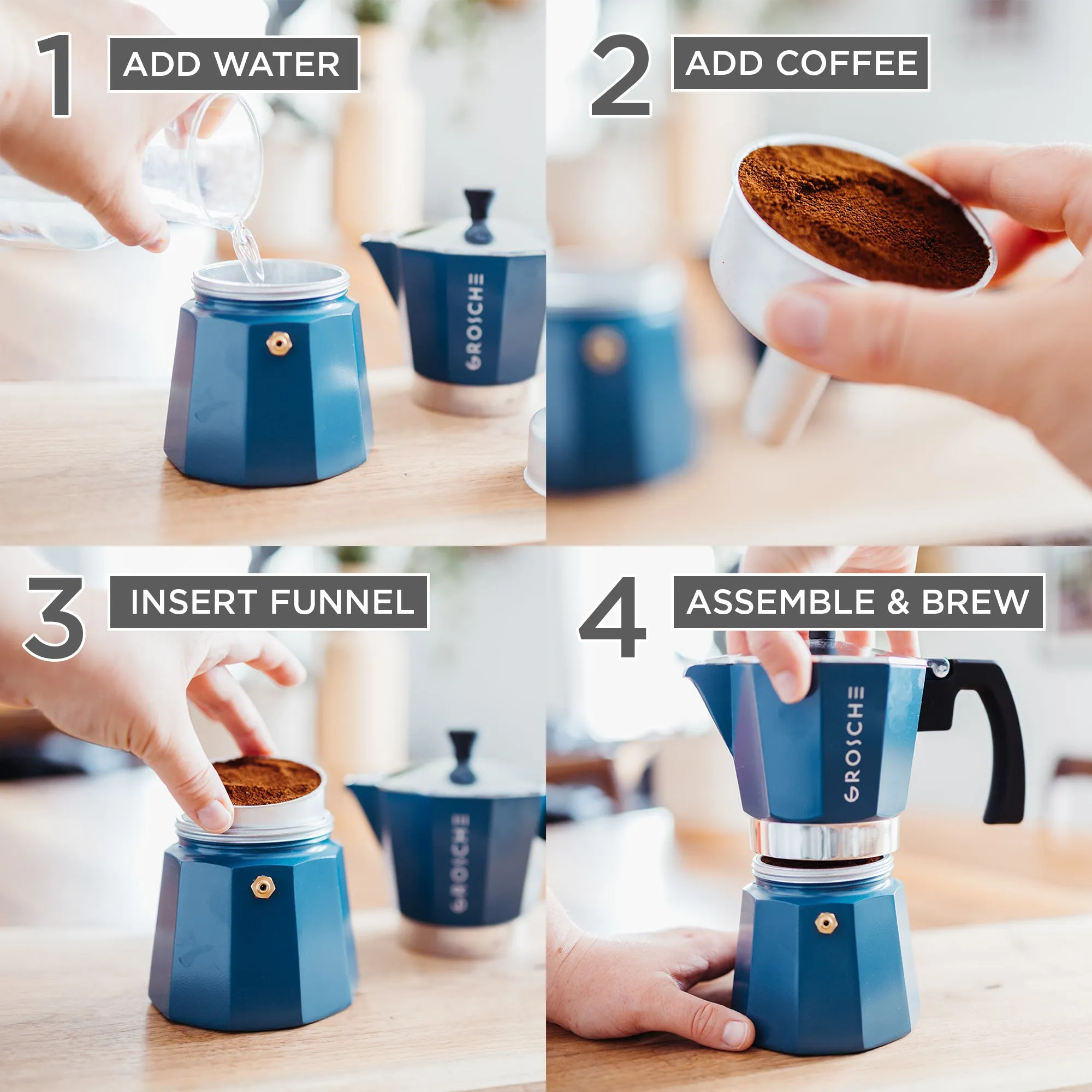 GROSCHE MILANO Stovetop Espresso Maker - Blue, Available in multiple sizes - Pack of 4