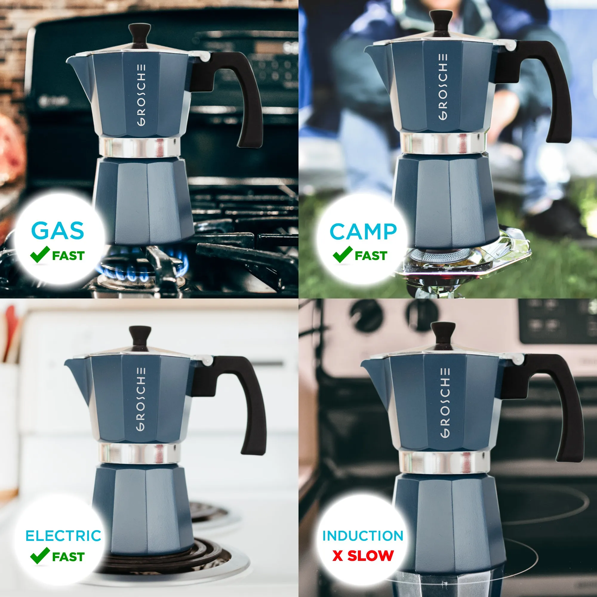 GROSCHE MILANO Stovetop Espresso Maker - Blue, Available in multiple sizes - Pack of 4