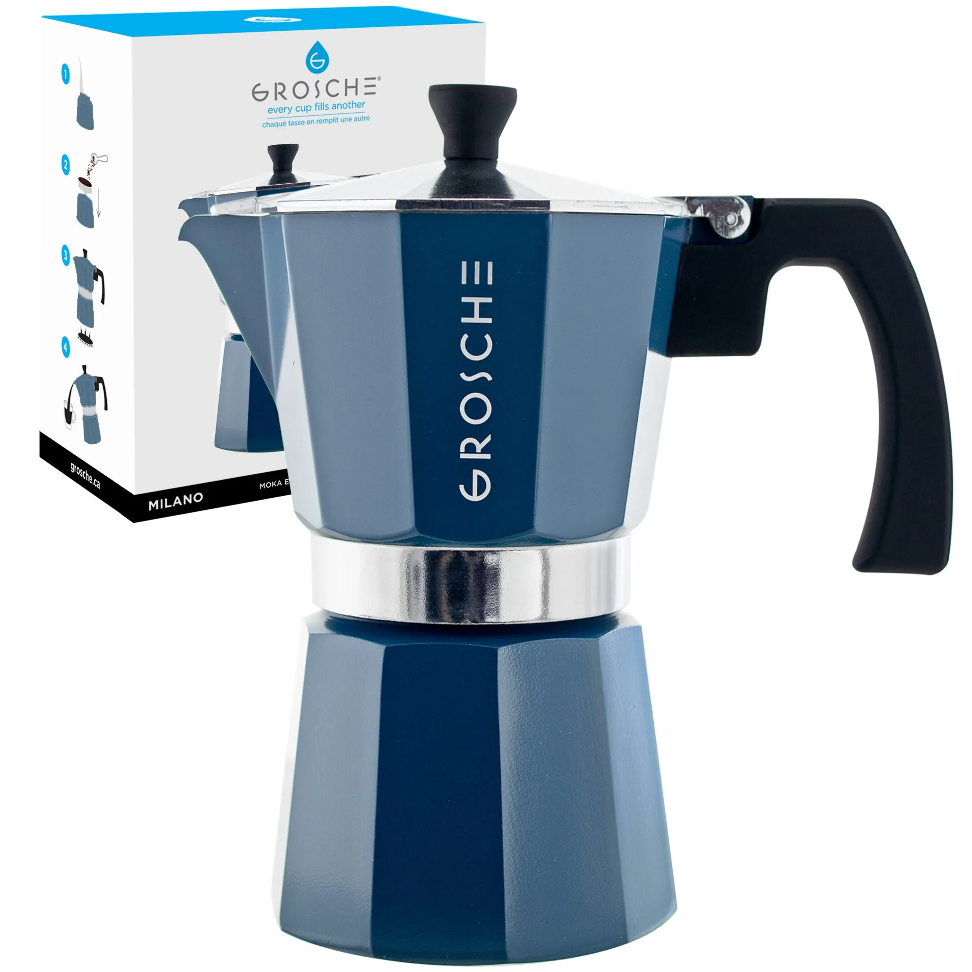 GROSCHE MILANO Stovetop Espresso Maker - Blue, Available in multiple sizes - Pack of 4