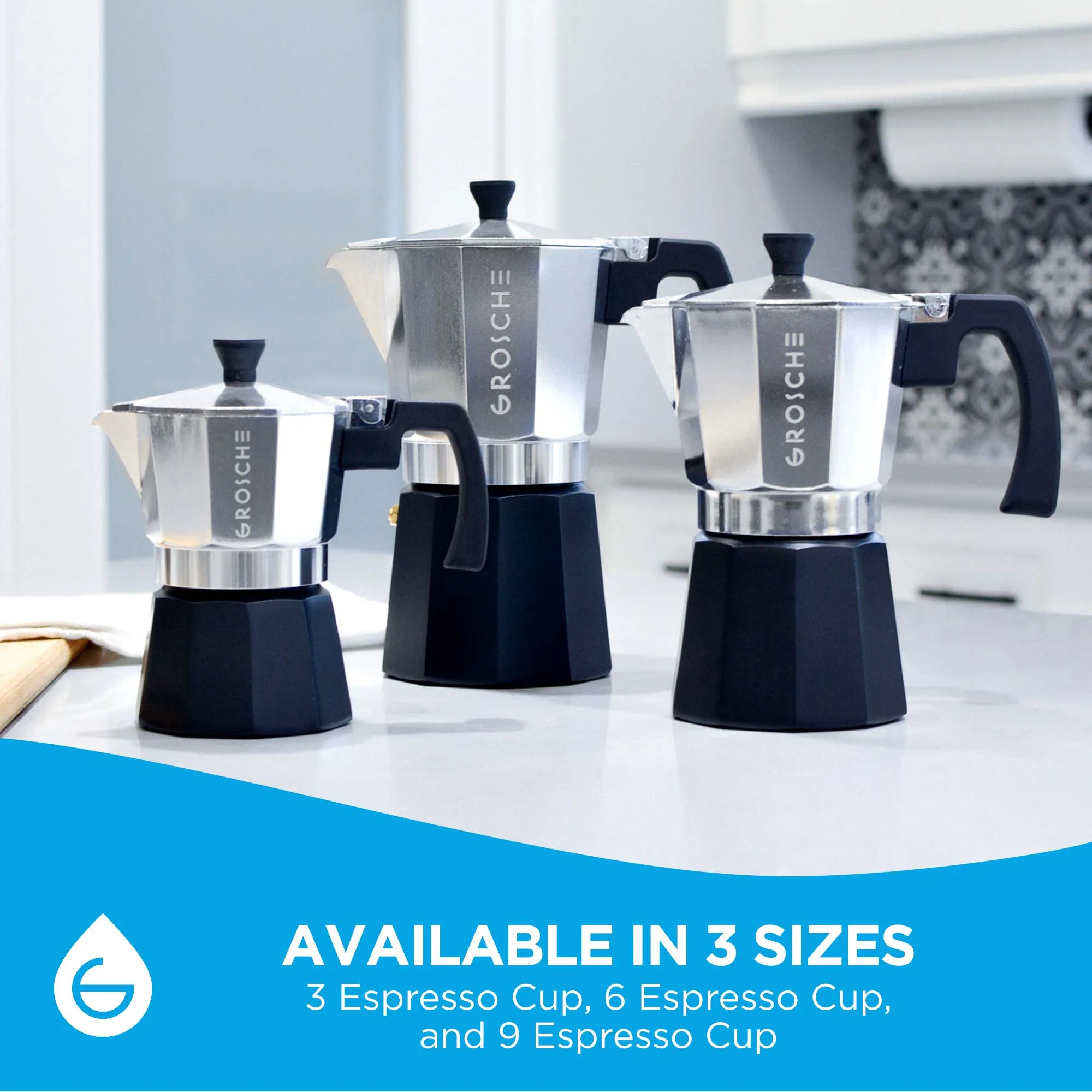 GROSCHE MILANO Stovetop Espresso Maker - Tuxedo, Multiple Sizes - Pack of 4