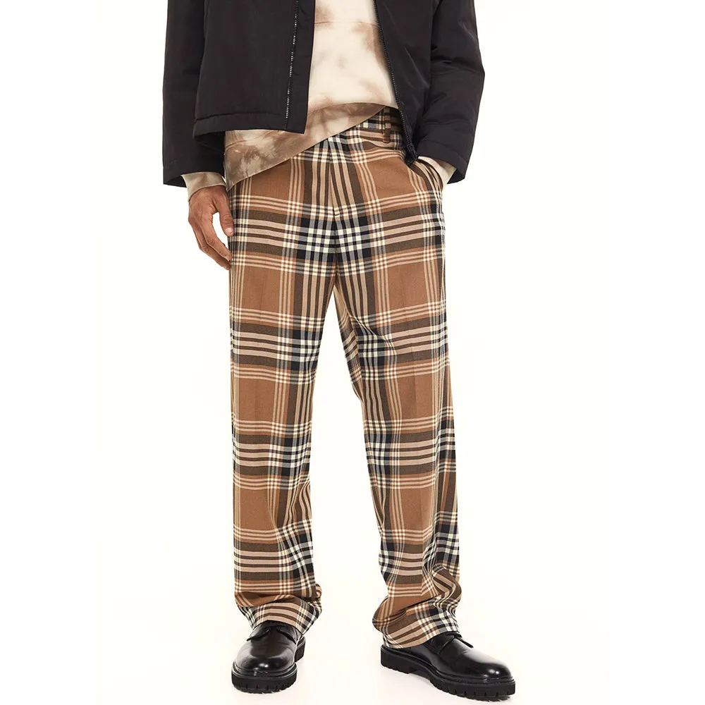 H&M Plaid Relaxed Fit trousers, dark beige