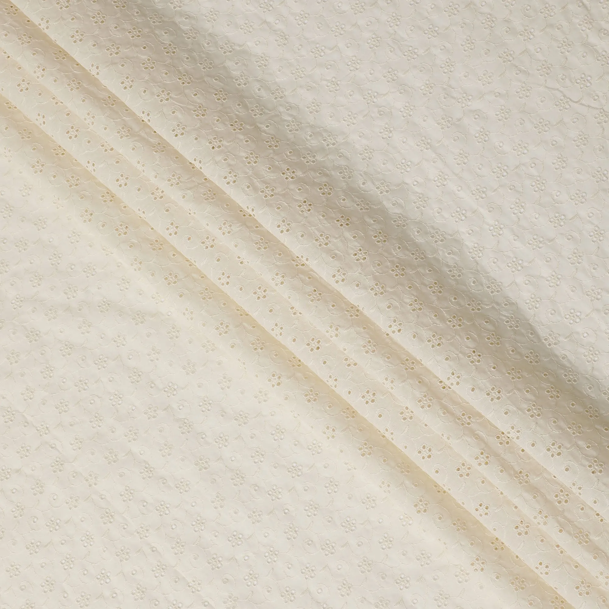 Ivory Cotton Voile Fabric with Intricate Embroidery, 110 cm Width - Exquisite & Detailed-D20126