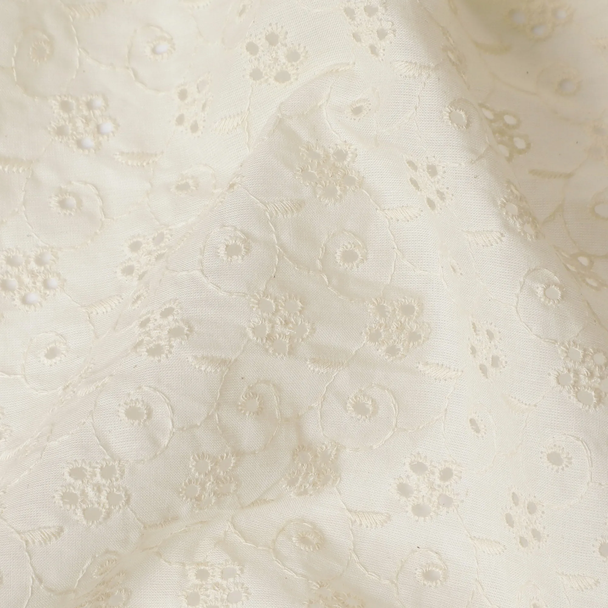 Ivory Cotton Voile Fabric with Intricate Embroidery, 110 cm Width - Exquisite & Detailed-D20126