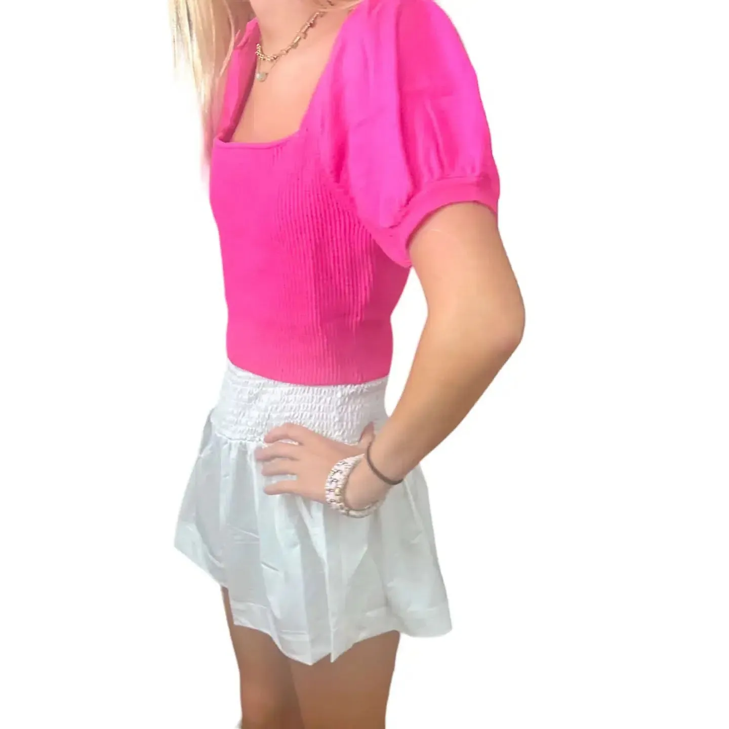 Ivory Metallic Smocked Casual Shorts