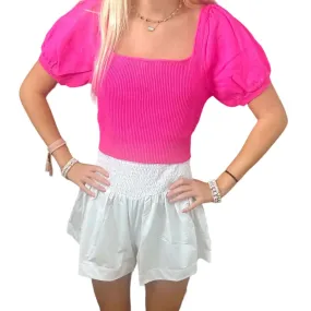 Ivory Metallic Smocked Casual Shorts