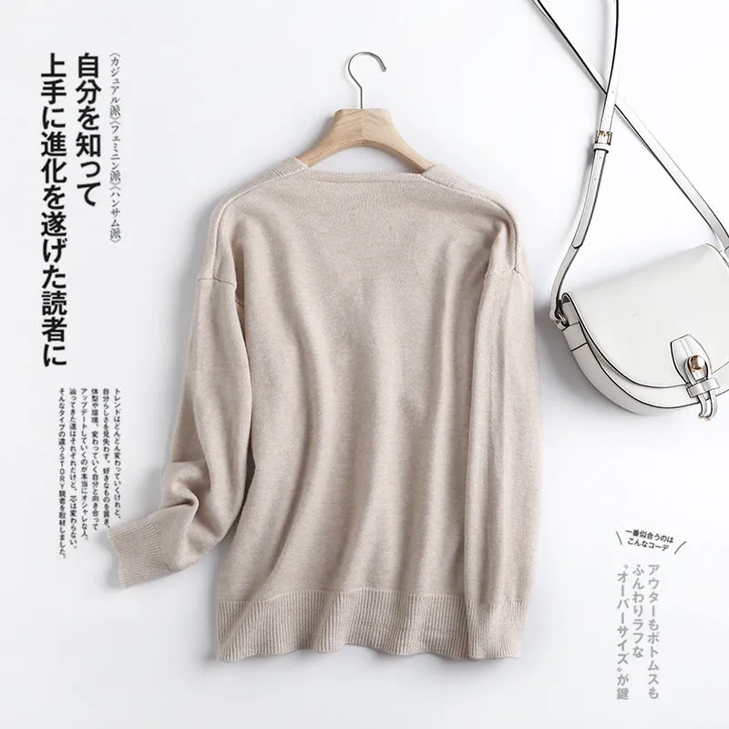 Korea Sweater Women Cardigan Trendy Slim Look V-Neck Plus Size Outerwear