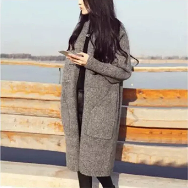 Korean Trendy Loose Sweater Mid-Length Women Cardigan Outerwear