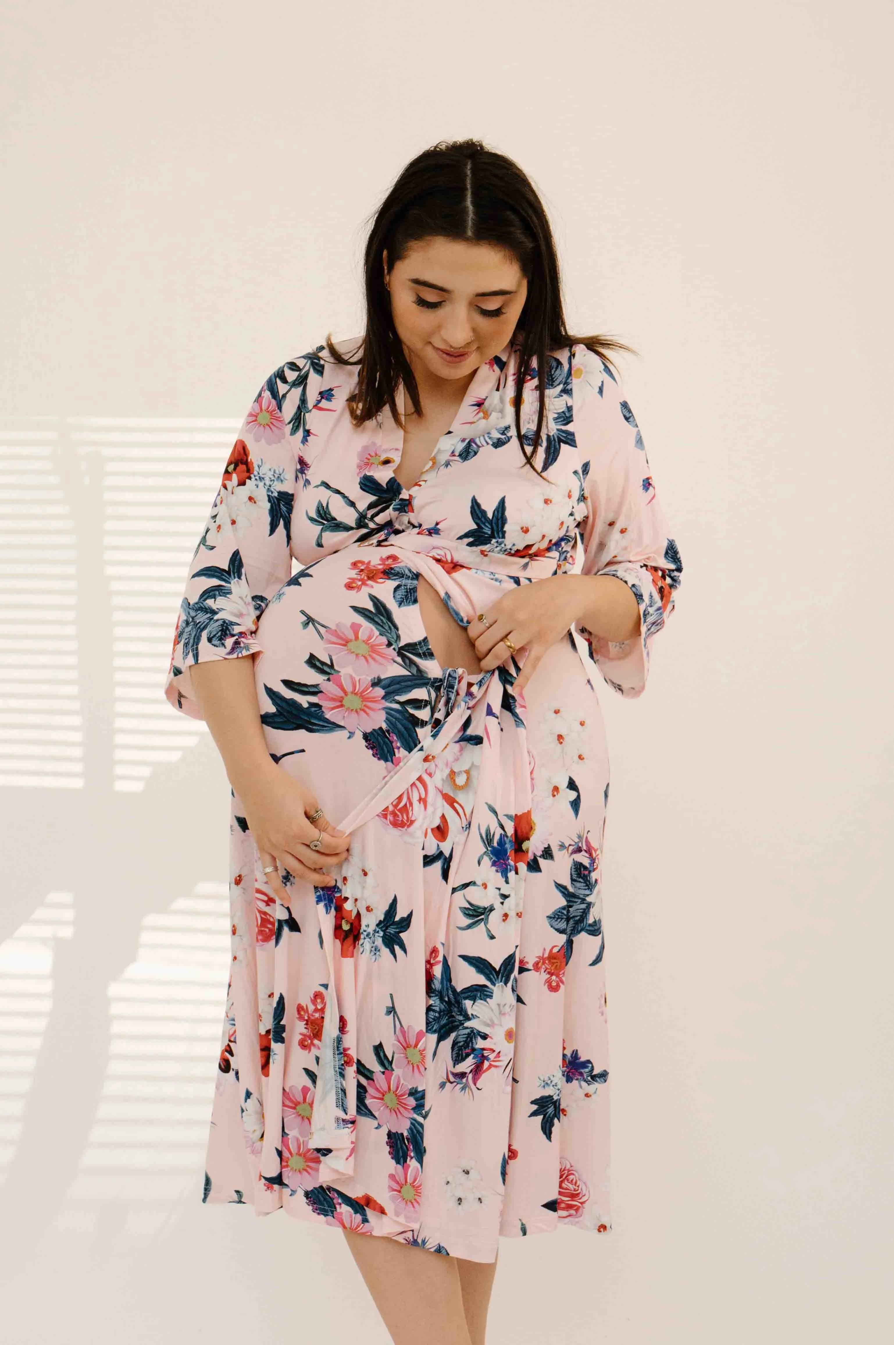 Lila Labor & Postpartum Gown in Blush Floral