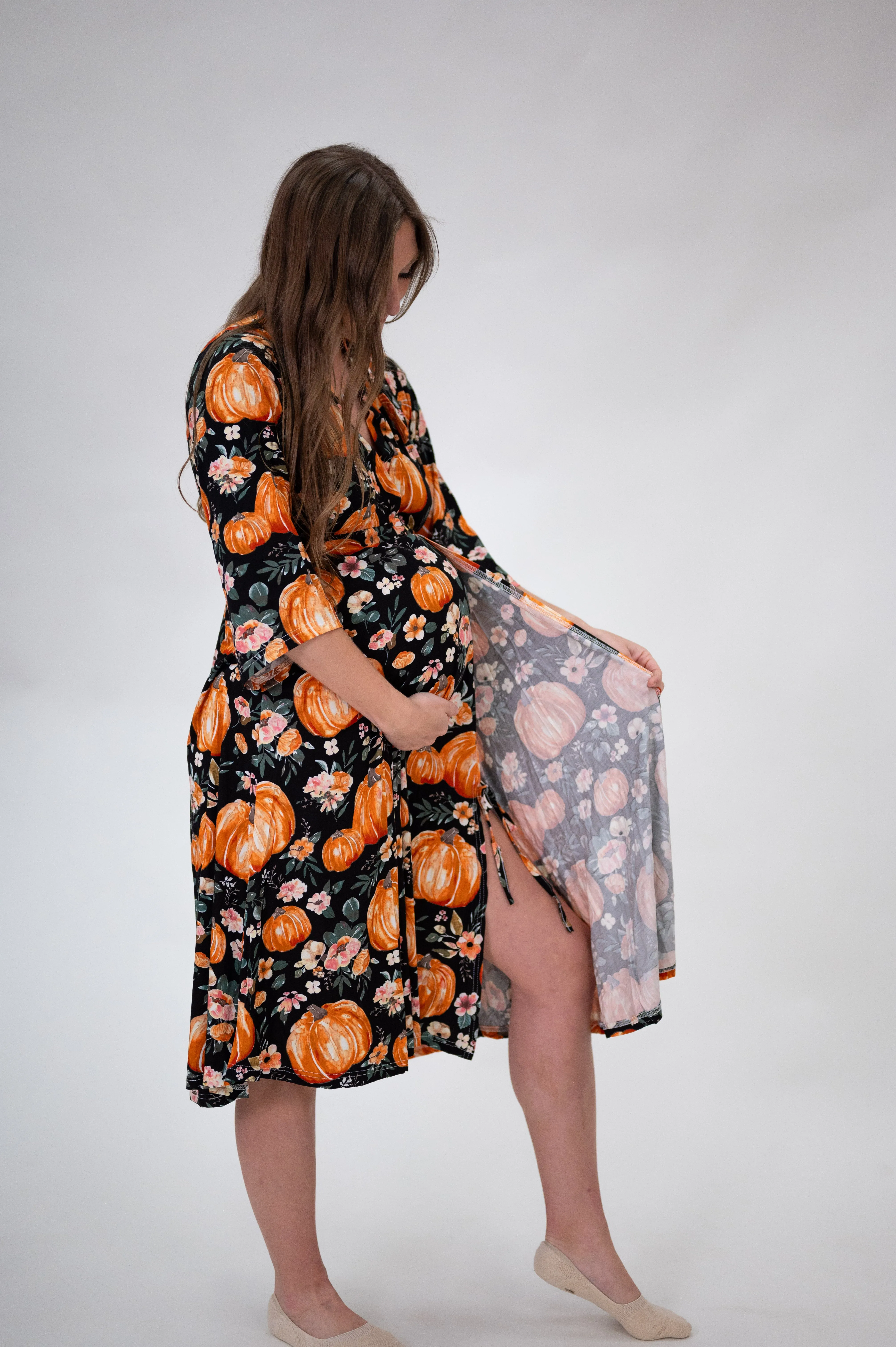 Lila Labor & Postpartum Gown in Harvest Floral