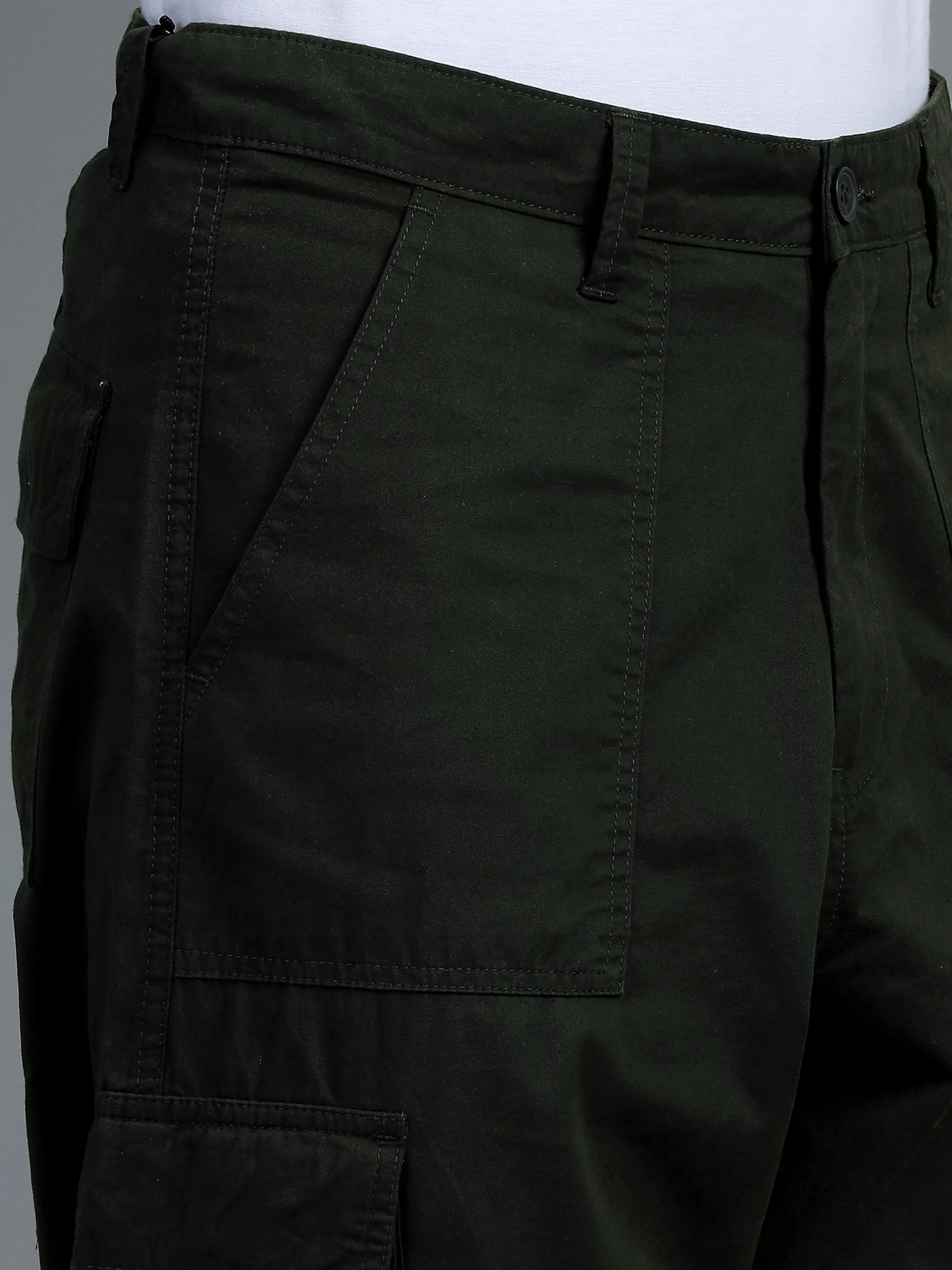 Men 2 Cotton Relaxed Fit Cargo Trousers, Dark Olive Khakhi