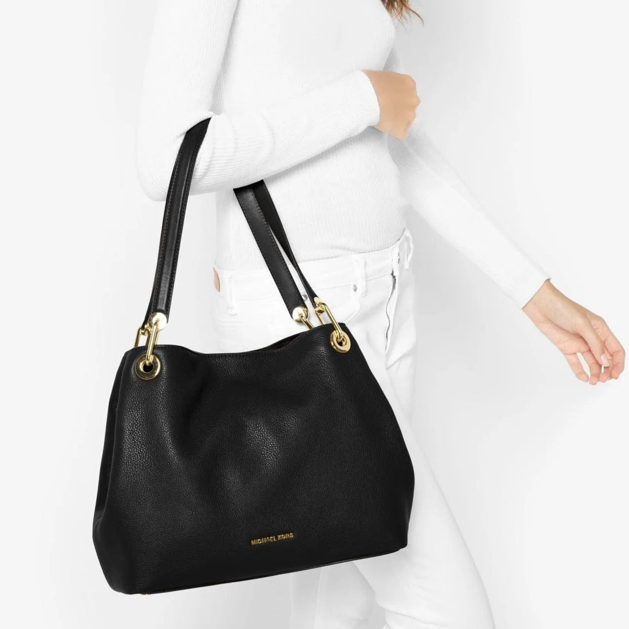 Michael Kors Raven Large Leather Shoulder Bag in Black