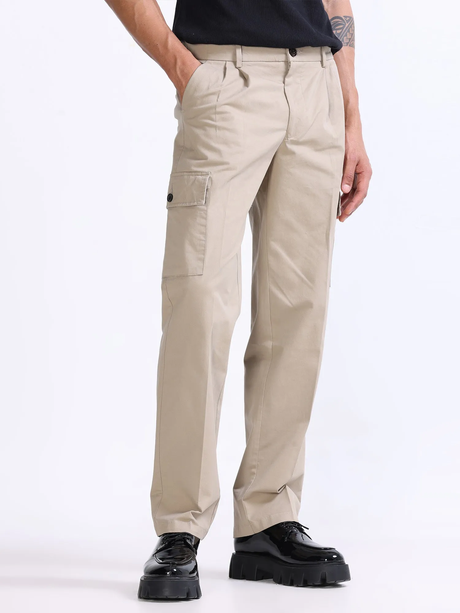 Milano Double Pleated Khaki Relaxed Cargo