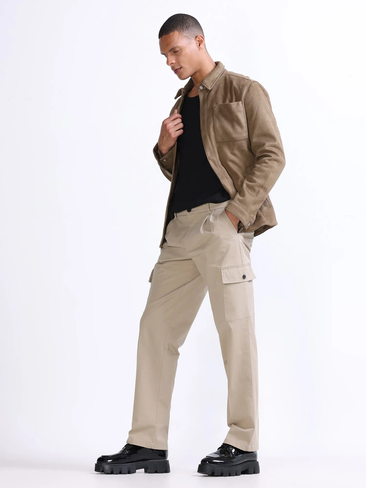 Milano Double Pleated Khaki Relaxed Cargo