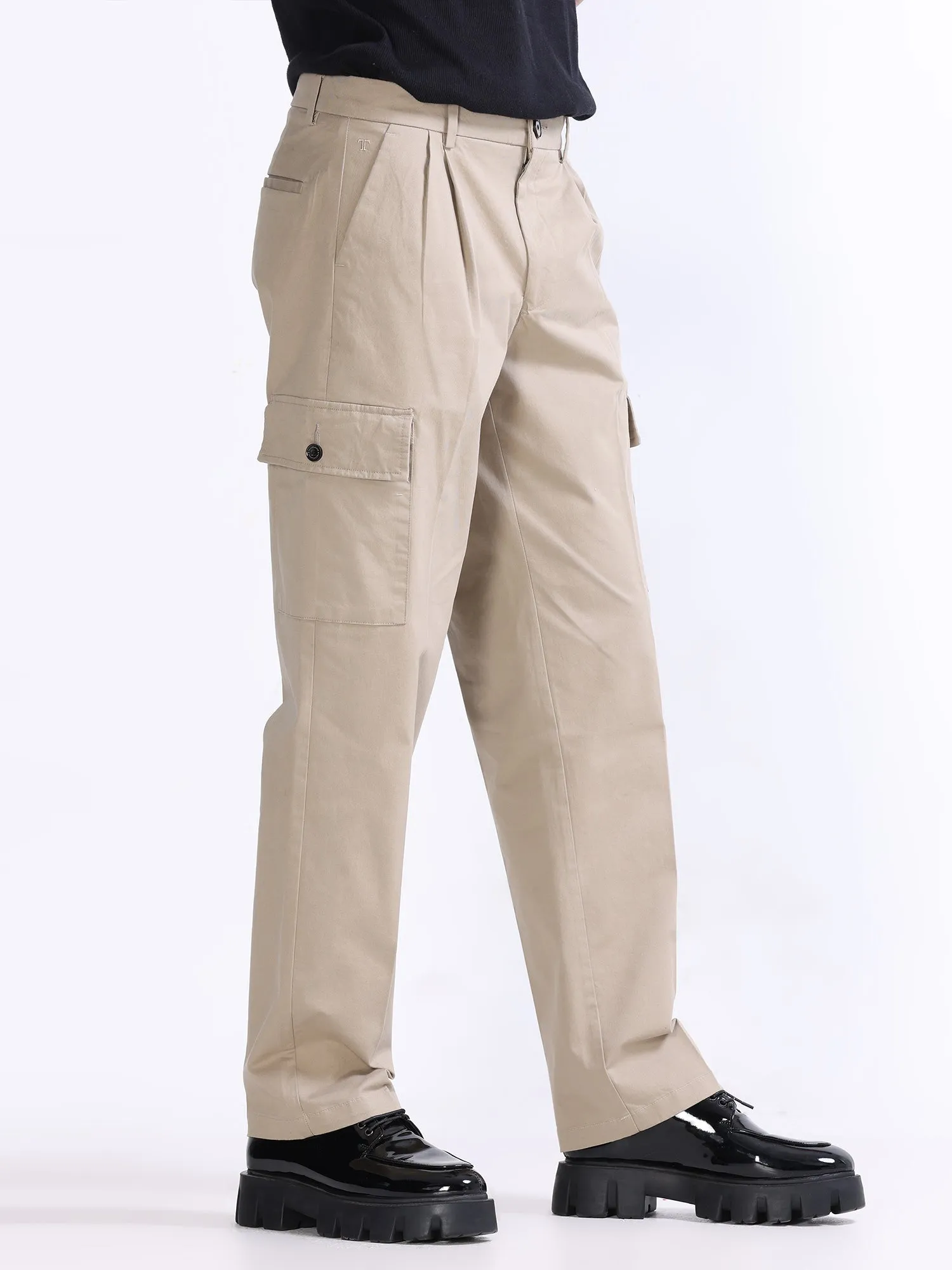 Milano Double Pleated Khaki Relaxed Cargo