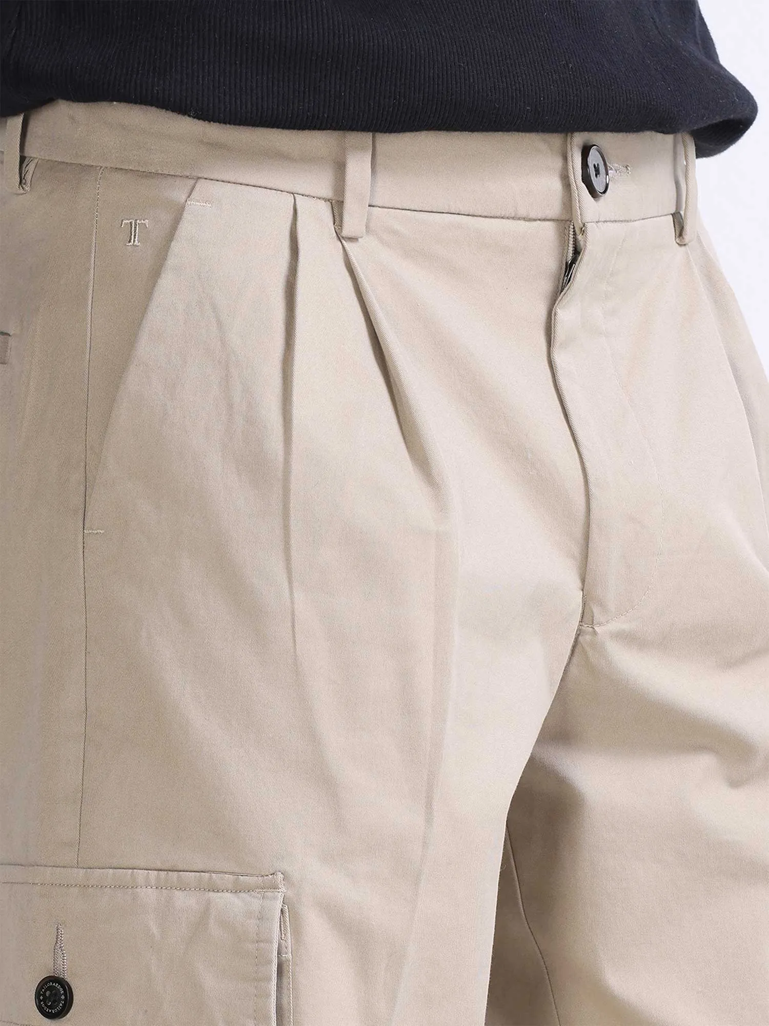 Milano Double Pleated Khaki Relaxed Cargo