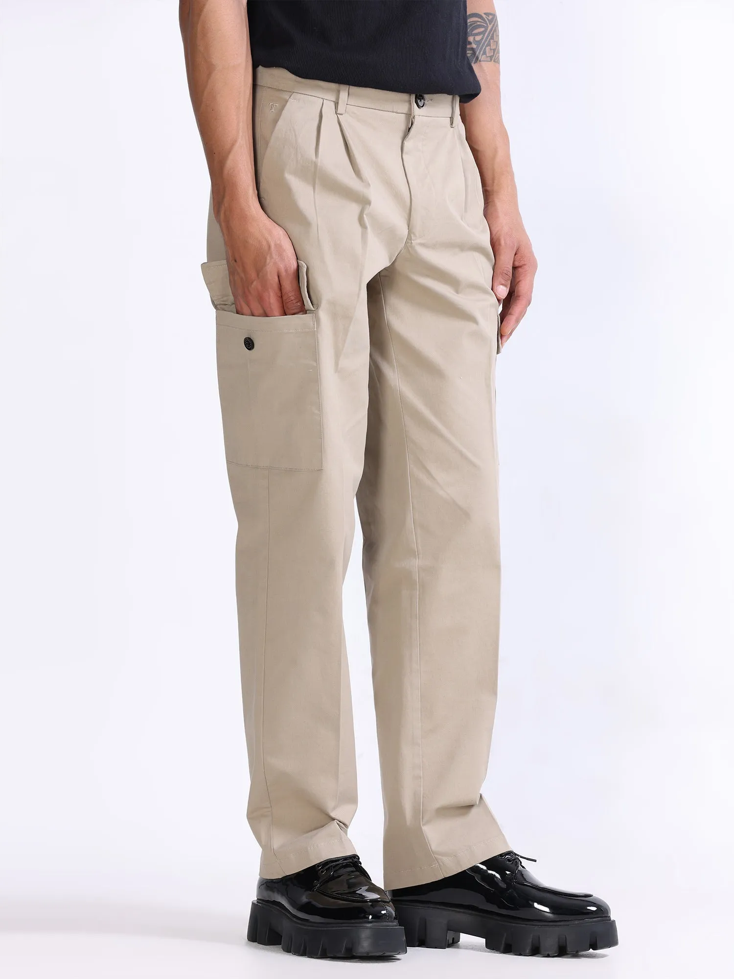 Milano Double Pleated Khaki Relaxed Cargo