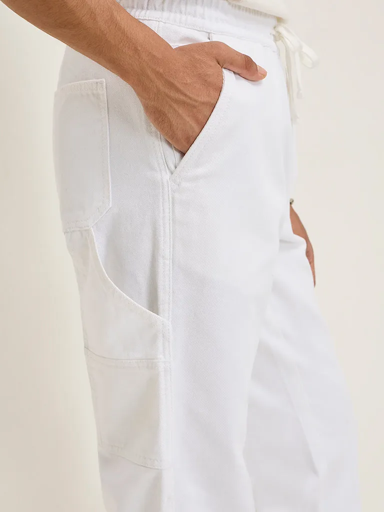 Nuon White Relaxed-Fit Mid-Rise Cotton Trousers