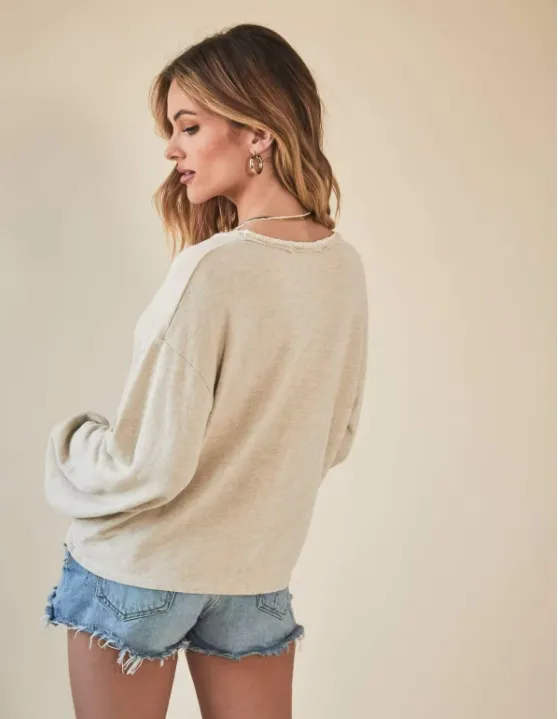 Oatmeal "Mica" Seamed Front Sweatshirt