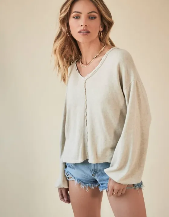 Oatmeal "Mica" Seamed Front Sweatshirt