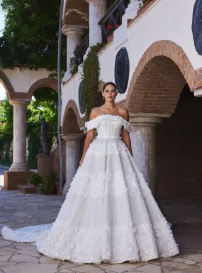 Off Shoulder Bridal Gown with Heavily Embellished Floral Embroidery