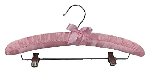 Pink Satin Padded Combination Hangers (with Bar and Non-Abrasive Clips) (Set of 25)