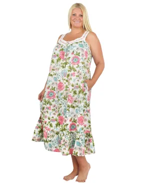 Plus Size Lace Trimmed 100% Cotton English Garden Print Gown