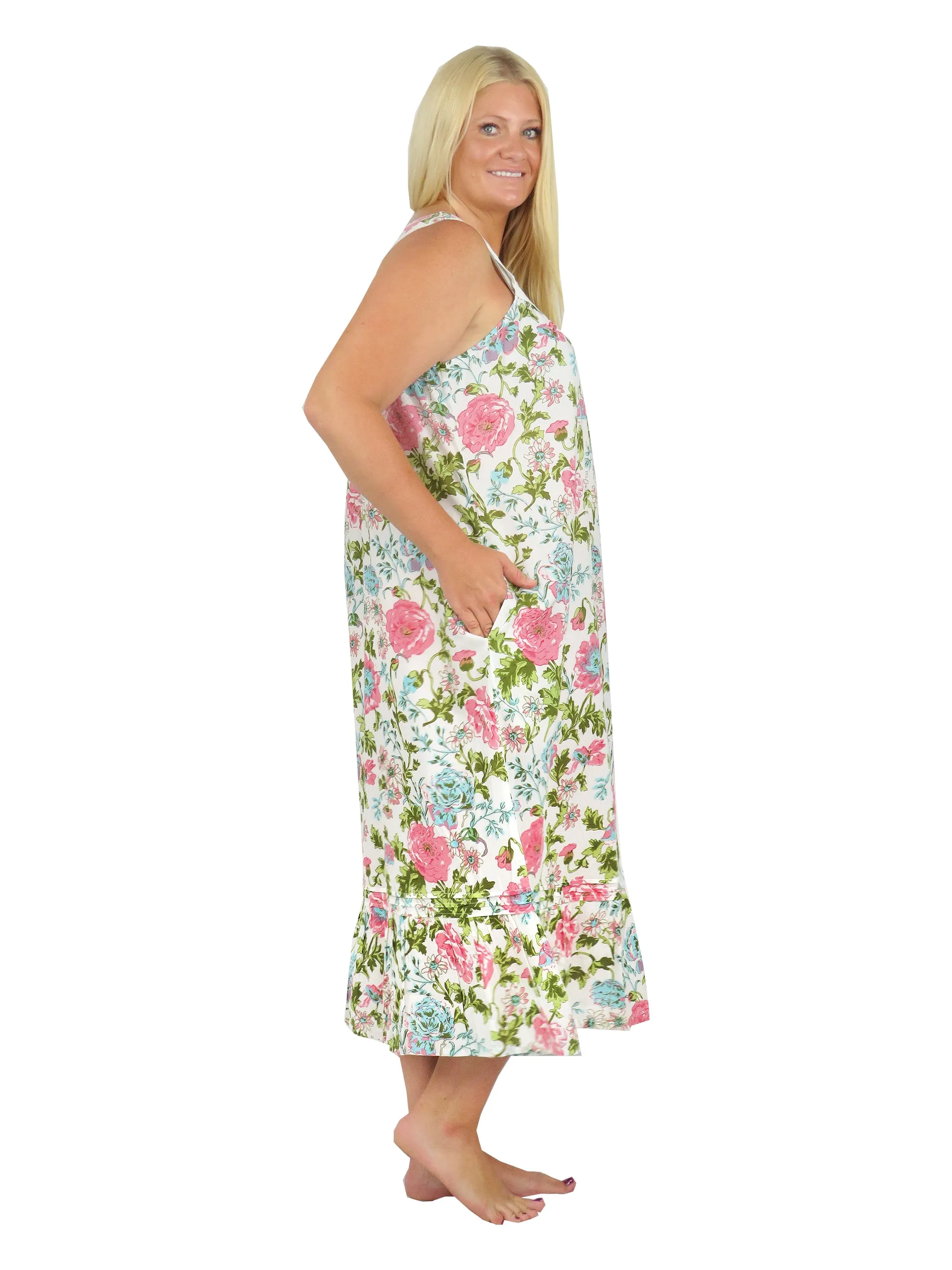 Plus Size Lace Trimmed 100% Cotton English Garden Print Gown