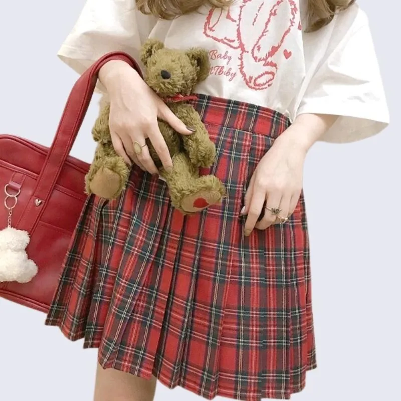 [Red] JK vintage plaid uniform skirt