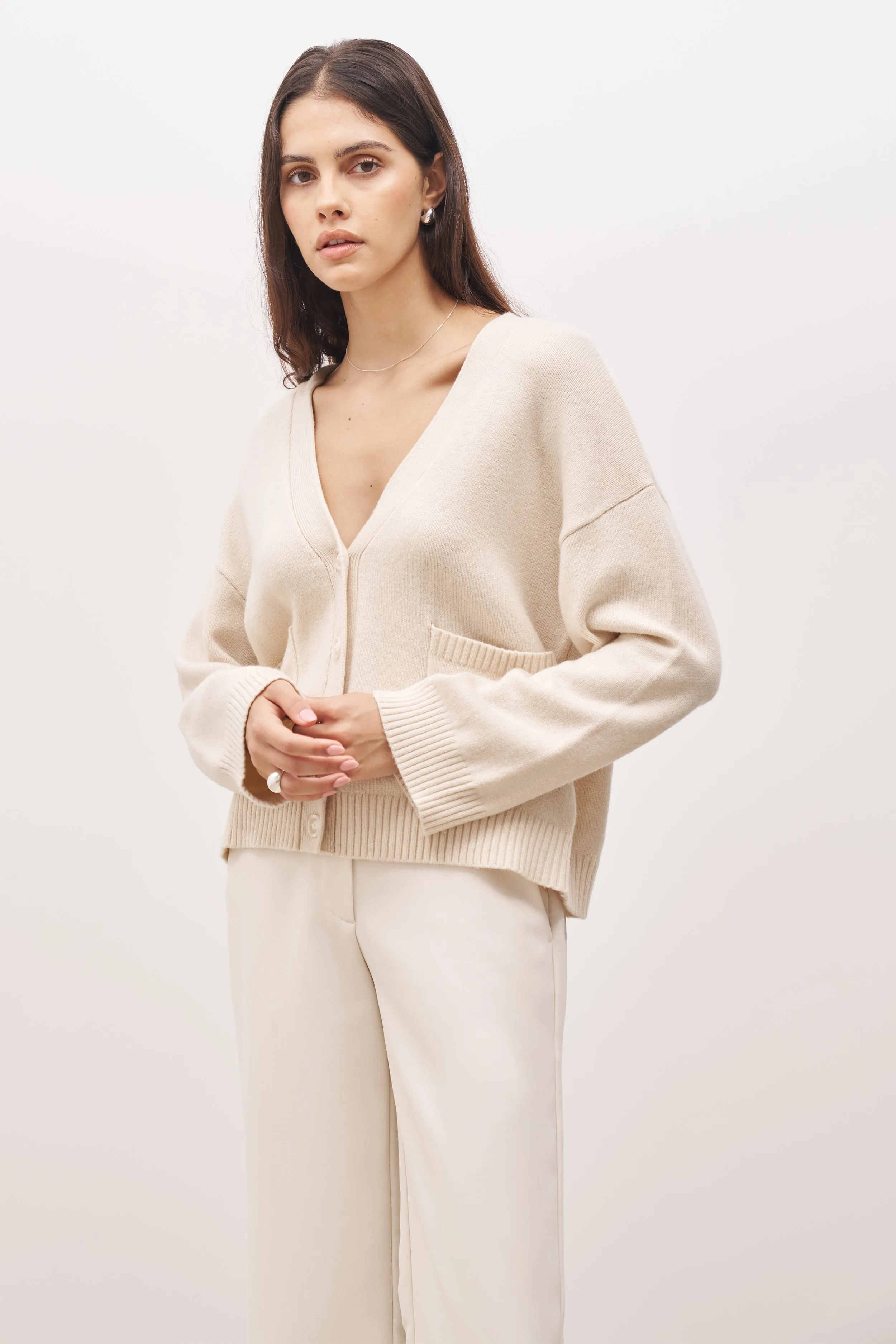 Relaxed Cashmere Blend Cardigan - Cream