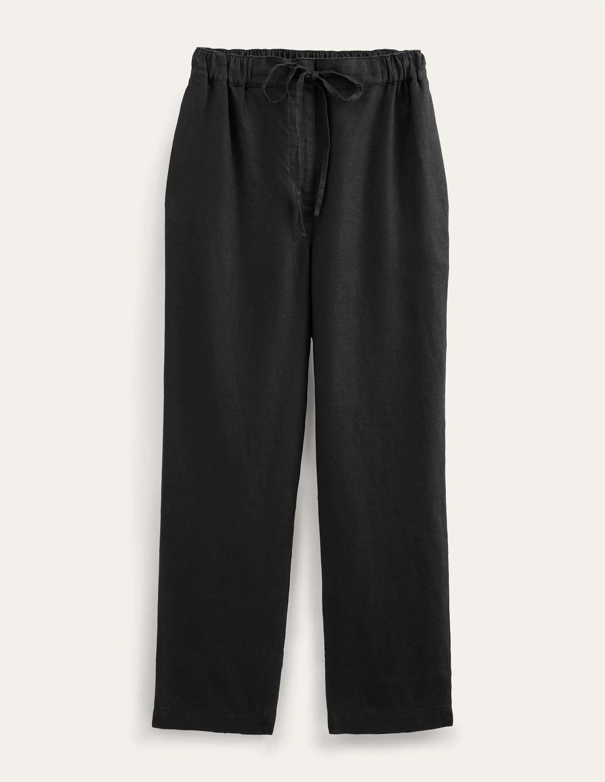 Relaxed Linen Pull On Trousers-Black