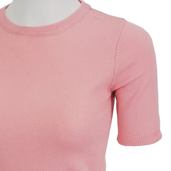 Retro Crew Neck Short Sleeve Sweater - Pink