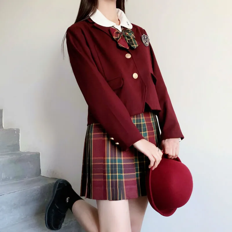 [Skirt / Bow] JK Christmas red green plaid uniform skirt