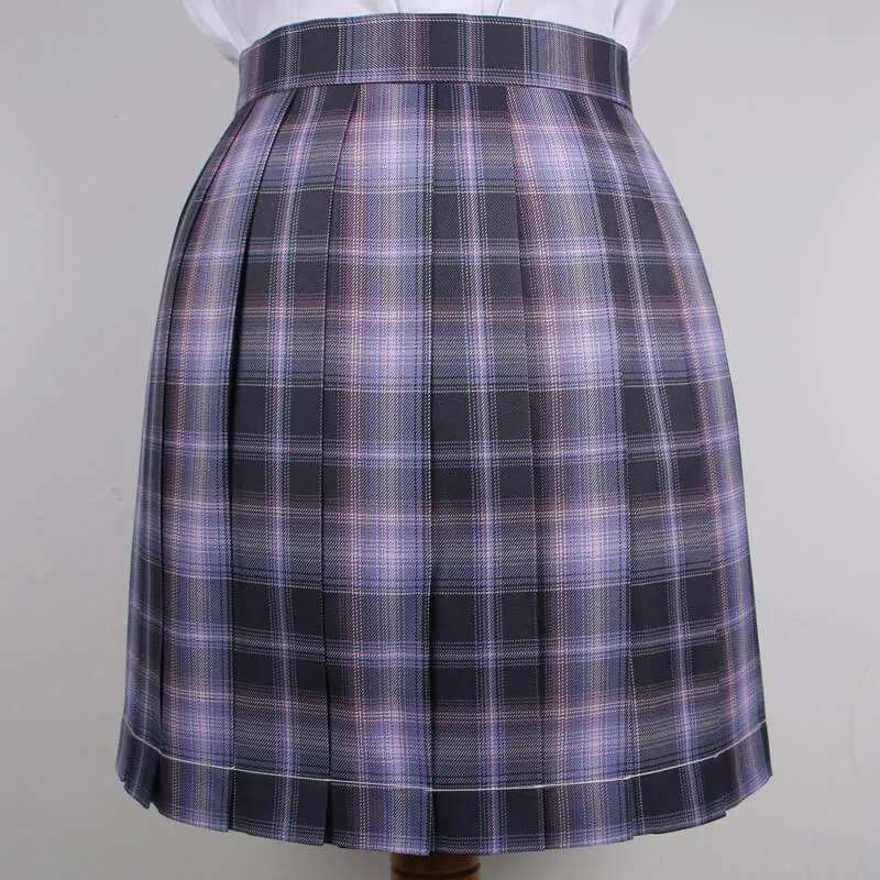 [Skirt / Bow] JK Purple-Blue plaid uniform skirt