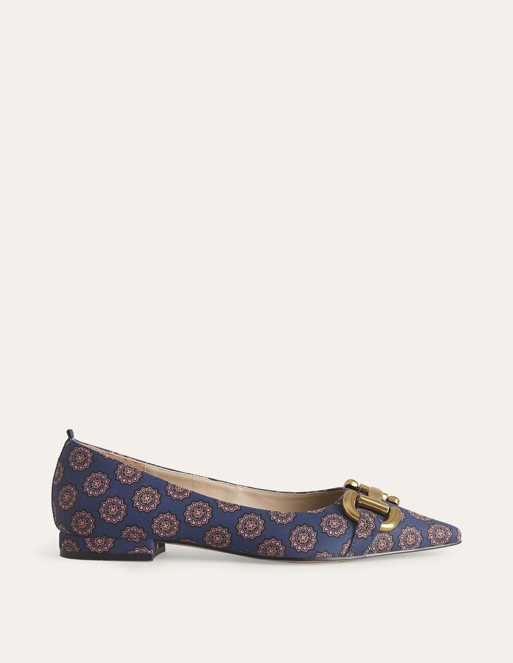 Snaffle Trim Ballet Flats-French Navy, Sunflower Geo