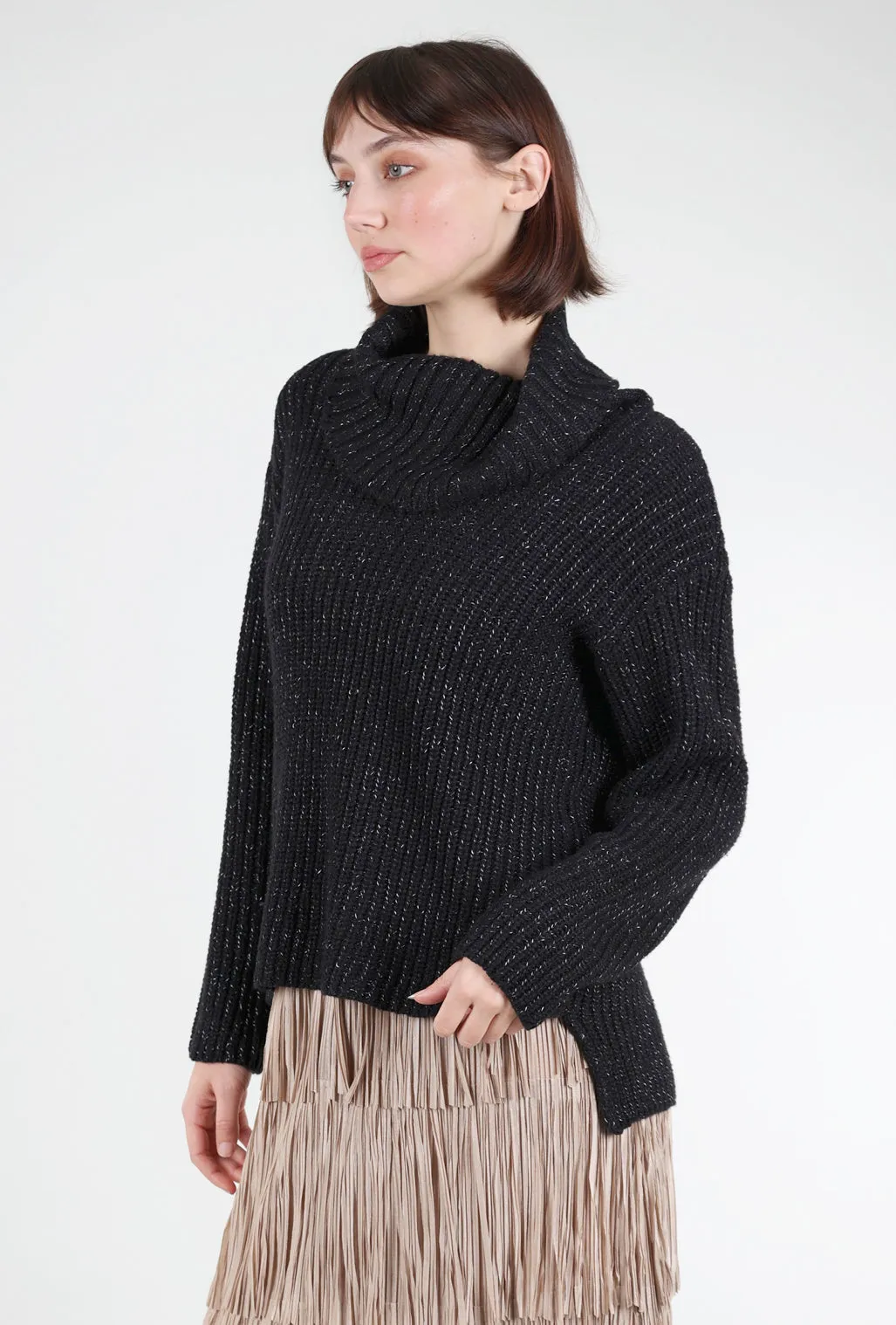 Snow Bunny Shaker Stitch Sweater, Black