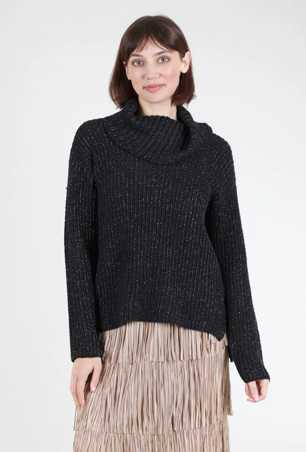 Snow Bunny Shaker Stitch Sweater, Black