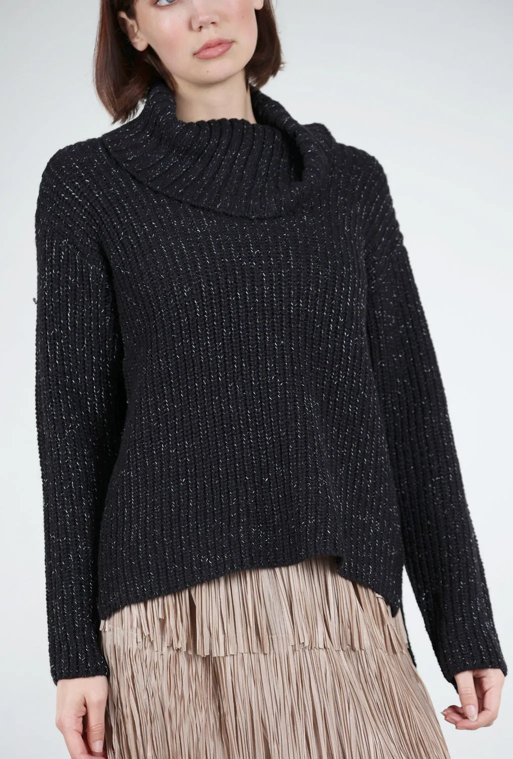 Snow Bunny Shaker Stitch Sweater, Black