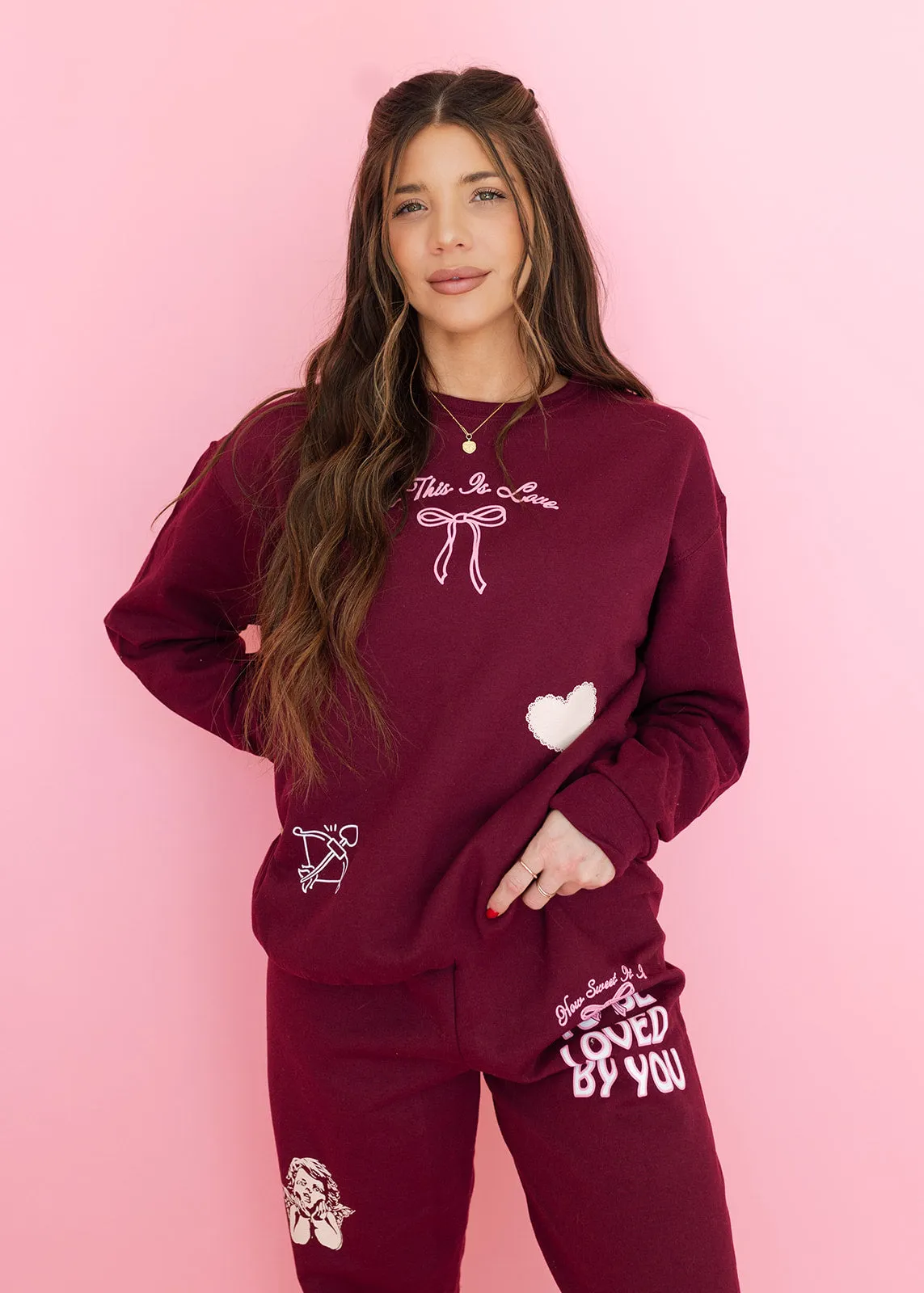 So This Is Love Maroon Graphic Sweatshirt