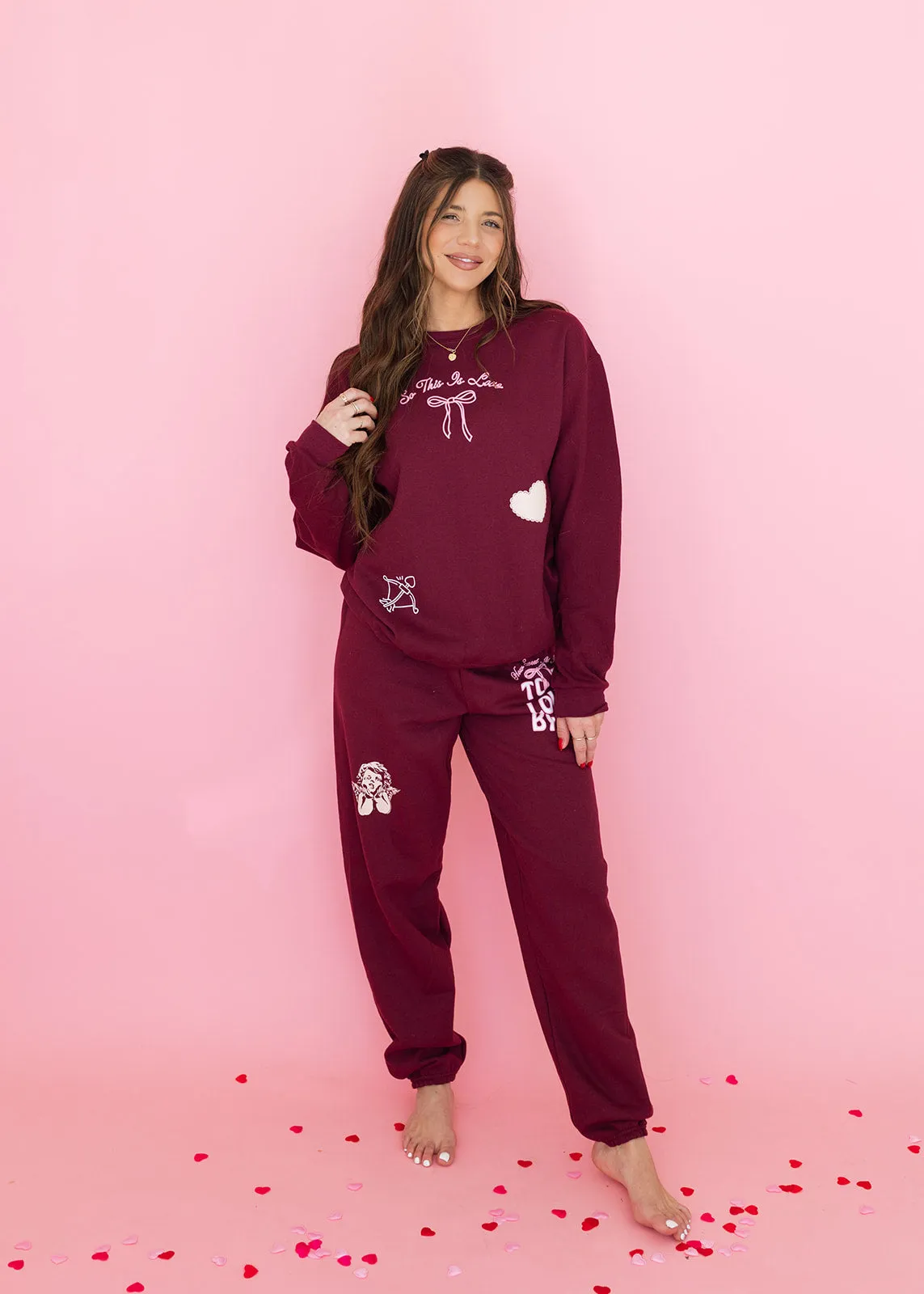 So This Is Love Maroon Graphic Sweatshirt