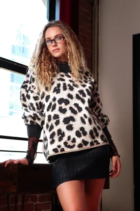 Soft Cozy Leopard Graphic Knit Sweater Top