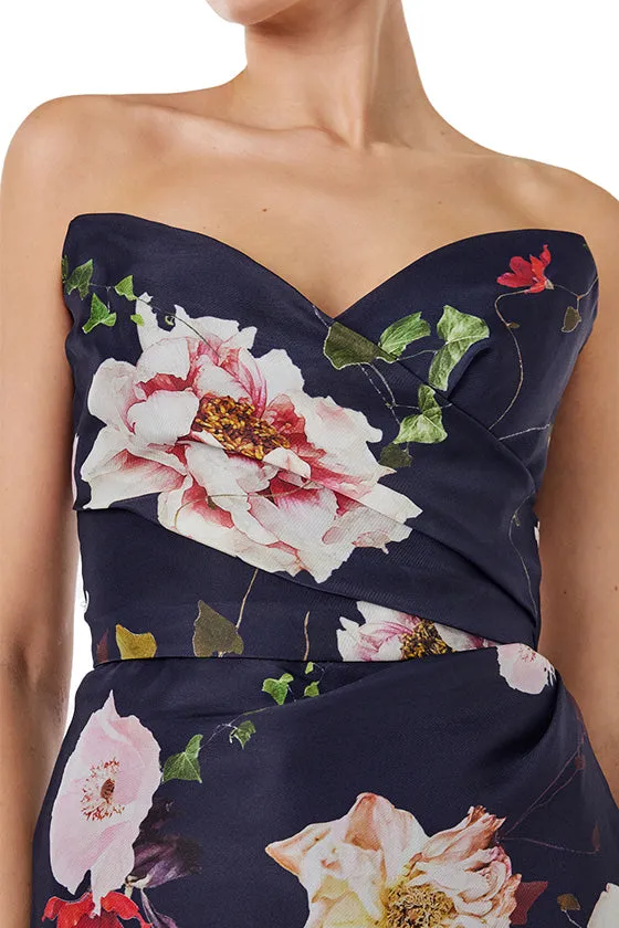 Strapless Floral Gazar Gown with Train