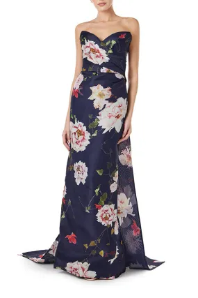 Strapless Floral Gazar Gown with Train