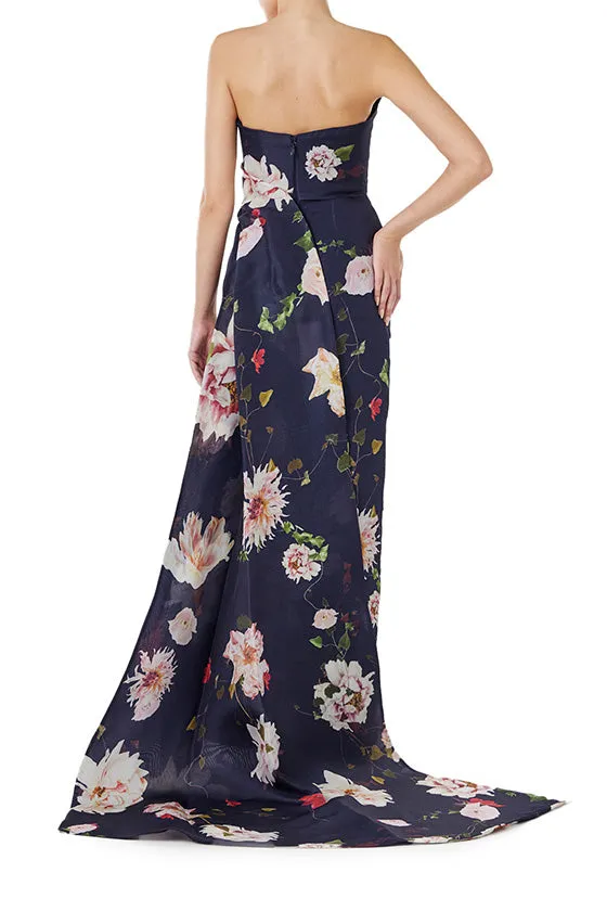 Strapless Floral Gazar Gown with Train